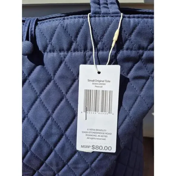 Vera Bradley Premium Cotton Small Original Tote Handbag, Peacoat, One Size, - Picture 3 of 7